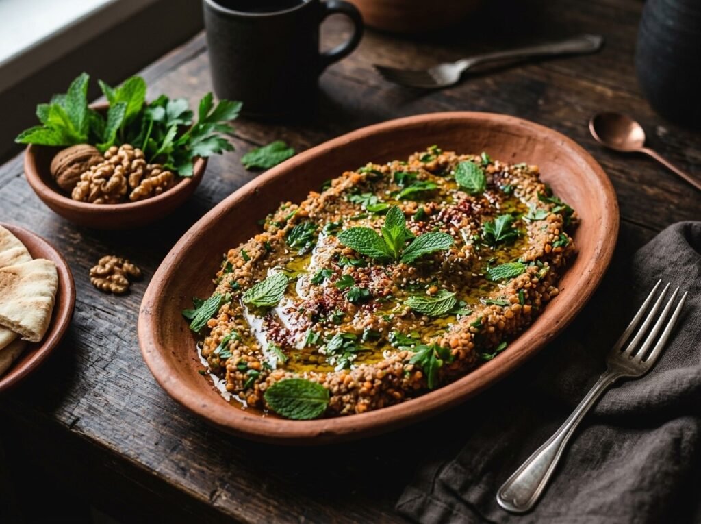 سلطة الكبة النية النباتية (بالبرغل والعدس)